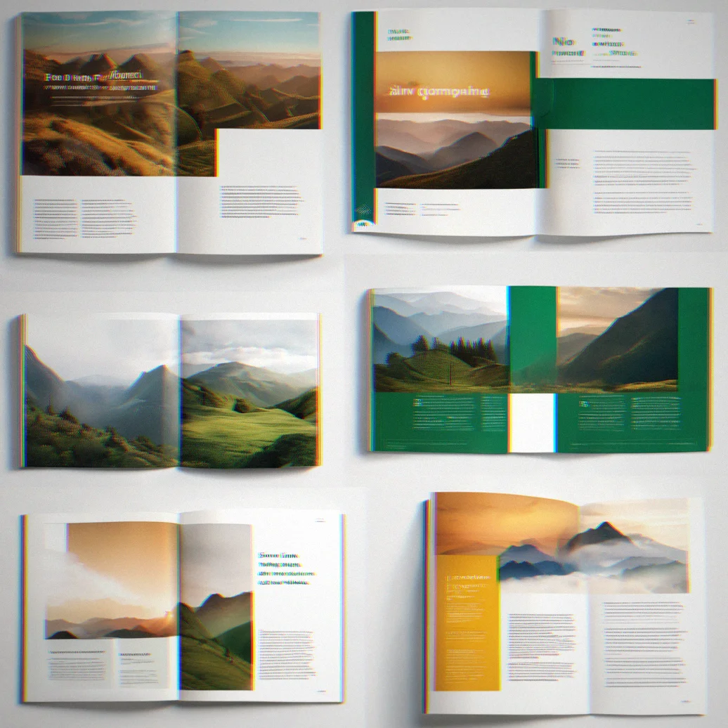Brand guidelines showing color palette, typography samples, logo variations, and photography style